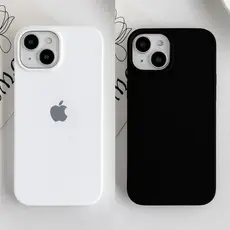 Capa Capinha Silicone Aveludada Cor BRANCO PRETO Para IPhone 17 16 15 14 13 12 11 XR PRO MAX PLUS