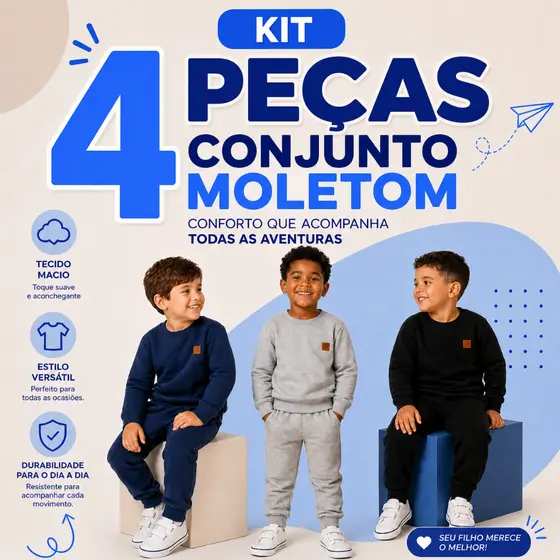 Kit 4 Peças MOLETOM LISO MENINO Infantil Masculino Conjunto Inverno Roupa Casual Resistente Cores Sortidas