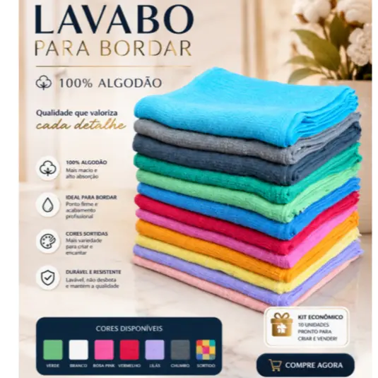 KIT 10 UNIDADES TOALHAS LAVABO PARA BORDAR, PINTAR E ARTESANATO E BRINDE 100% ALGODÃO