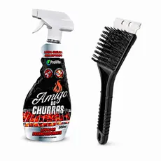 Limpa Grelha Profissional + Desengordurante Poderoso Remove Gordura Queimada Sem Esforço | Escova com Raspador Churrasco