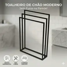 Toalheiro de Chão Porta Toalha 3 Barras Aço Moderno Minimalista Banheiro Luxo Resistente Premium Top