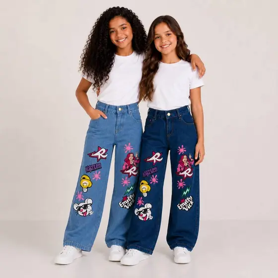Cal莽a Jeans Infantil Wide Leg Emily Vick com Regulador Interno Feminina Premium 4 ao 16