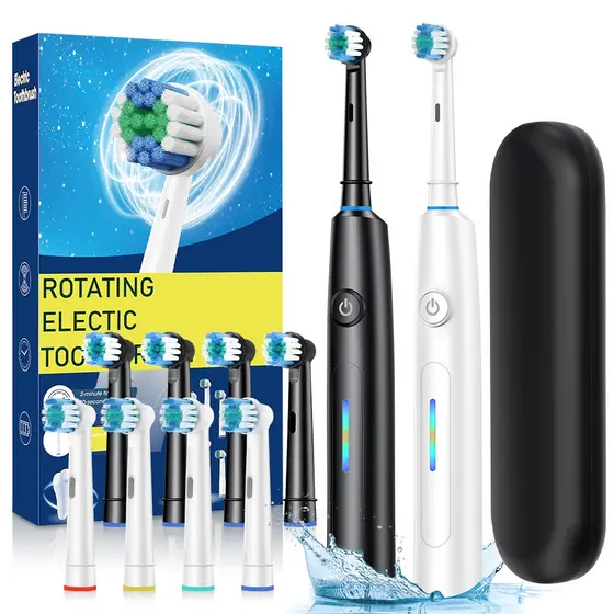 Escova de dentes elétrica giratória para adultos, equipada com 4 cabeças de escova de reposição, 5 modos de limpeza prof