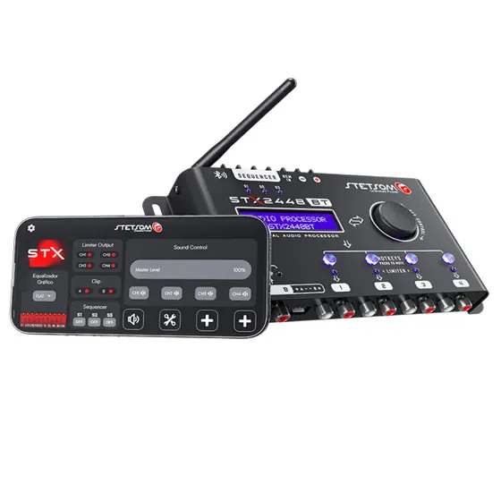 Processador De Áudio Digital Stetsom STX2448 Bluetooth Equalizador Crossover Automotivo 2 Entradas 4 Saídas