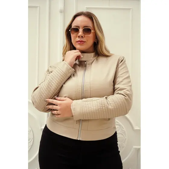Jaqueta Feminina Plus Size | Couro Sintetio | Outono/ Inverno