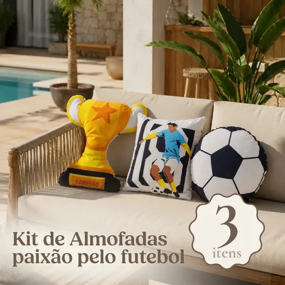Almofadas Coleção Paixão Pelo Futebol Cheias em Suede
