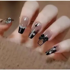 KIT 24/48/72 Unhas C/Cola Postiça Decorada Glitter Bailarina Quadrada Amendoada Francesinha Pintada Unha-GUI ANA