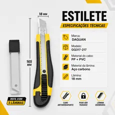 ESTILETES + 3 LAMINAS PROFISSIONAL ALTA QUALIDADE EMBORRACHADO 18MM C/LAMINA PRECISÃO PARA CORTES