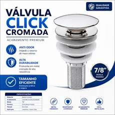 Válvula Click Cromada Cuba Banheiro Lavatório Lavabo 7/8 Anti Odor Sistema Click ABS