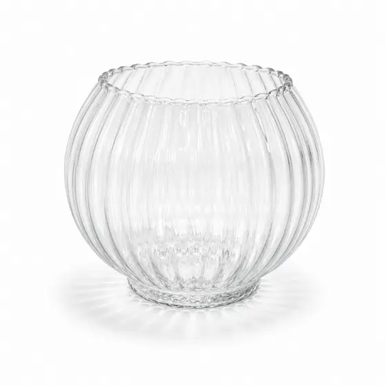 Vaso de Vidro Tailândia P Canelado 13cm Decoração Arranjo Centro de Mesa Rigado Qualidade Premium Moderno Estilo Aquario