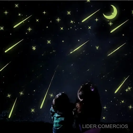100 /7 Pcs Estrelas Brilhantes Lua Lua Adesivos De Parede.