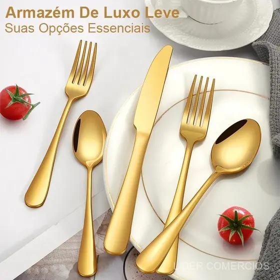24 Pcs 48 Pcs Conjunto De Talheres Dourado De Luxo InoxidáVel ,Para Cozinha Banquete Casamento
