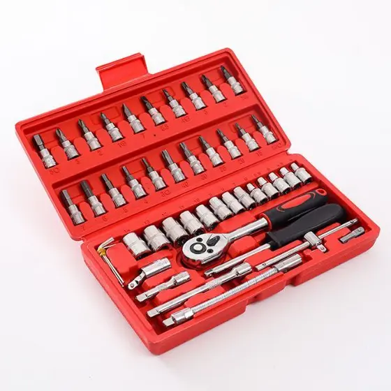 Kit De Ferramentas 46 Peças Jogo De Soquetes Chave Catraca Reversível Com Maleta Jogo De Ferramentas Completo
