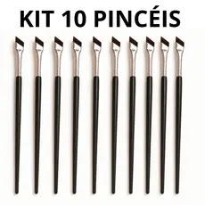 Kit 10 Pincéis Chanfrados Ultra Finos Profissionais para Delineado, Sobrancelhas e Detalhes de Precisão