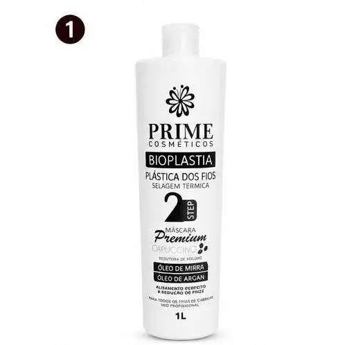 Prime Cosméticos Bioplastia Capuccino Passo 2 Selagem Térmica 1L Redutor De Volume Anti Frizz Alinhamento Capilar Brilho