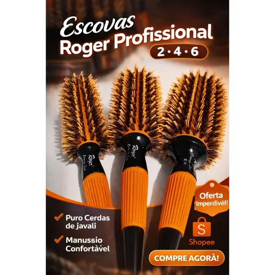Escova Modeladora Profissional Roger 2,4 e 6