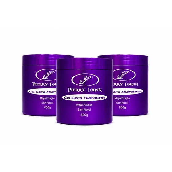 Kit 3 Gel Cera Pierry Lohan 500g Mega Fixação Sem Álcool Modelador Capilar Masculino