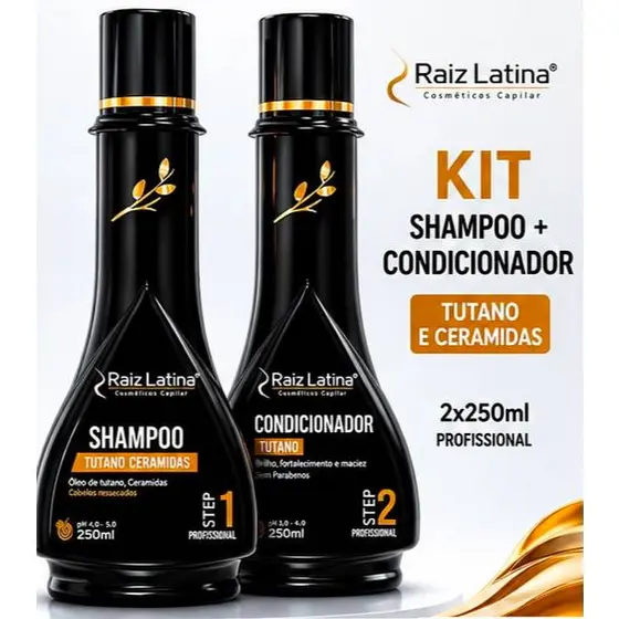 Raiz Latina Kit Shampoo e Condicionador Tutano Ceramidas 2x250ml Hidratação Nutrição Brilho Maciez Anti Frizz Fortalece