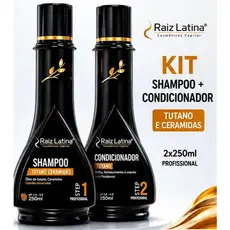 Raiz Latina Kit Shampoo e Condicionador Tutano Ceramidas 2x250ml Hidratação Nutrição Brilho Maciez Anti Frizz Fortalece