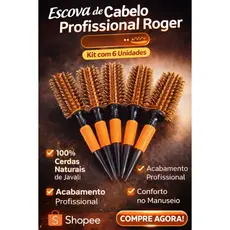 Kit Completo  Escovas de Cabelo Profissional Roger – Cerdas Naturais