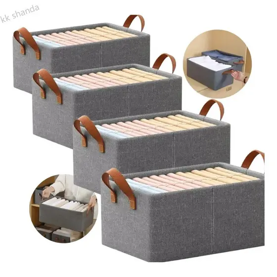 4 kit Caixas Organizadora De Guarda Roupa Cesto Gaveta Dobrável Cinza Liso Ligeiro