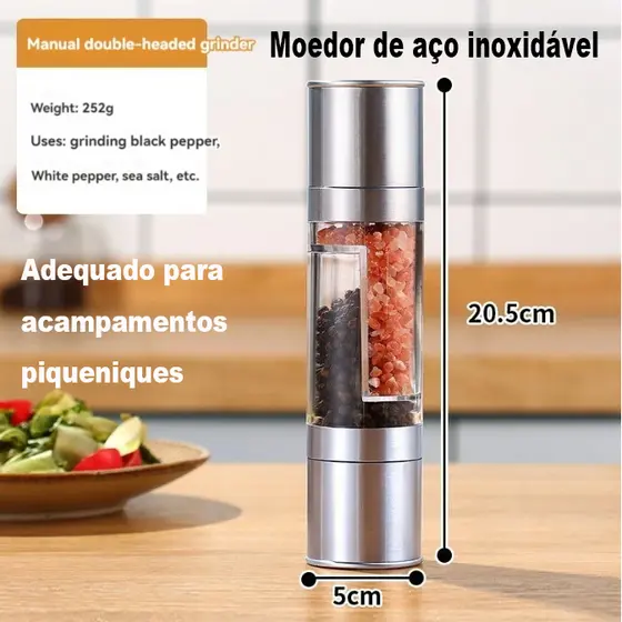 Moedor manual Moedor de Sal e Pimenta 2 em 1 Moinhos de Pimenta de Sal de Aço Inoxidável Manual com Cerâmica Ajustável