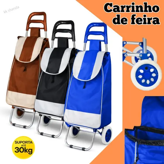 Carrinho de Compras Feira Dobrável com Sacola Espaçosa e Rodas Leves 4 Cores