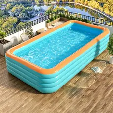 Piscina Inflável Quadrada 3m Familiar com Estrutura Multicamada que Suporta Múltiplas Pessoas - Piscina Rápida para Verã