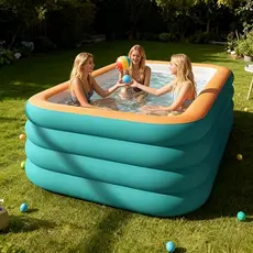 Piscina Inflável Retangular Azul 3 Anéis PVC Resistente Infantil e Adulto Fácil Montagem Verão Piscina.