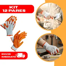 KIT 12 LUVA SEGURANÇA EMBORRACHADA LARANJA ALGODÃO CONFORTO RESISTENCIA PEDREIRO JARDINAGEM