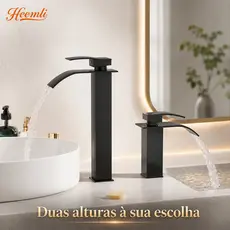 Torneira Cascata Alta Heemli para Banheiro de Bancada Misturador Água Quente e Fria para Lavatório