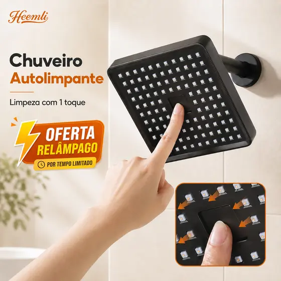 Ducha Chuveiro Auto Limpeza Heemli de Banheiro Quadrado com Pressurizador 360° Universal