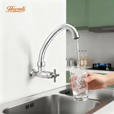 Torneira de Cozinha Heemli Monocomando de Parede com Tubo Curvo Água Fria ABS Cromado com Aerador Economizador