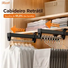 Cabideiro Extensível Heemli Deslizante Inox para Guarda Roupa 49 a 98cm
