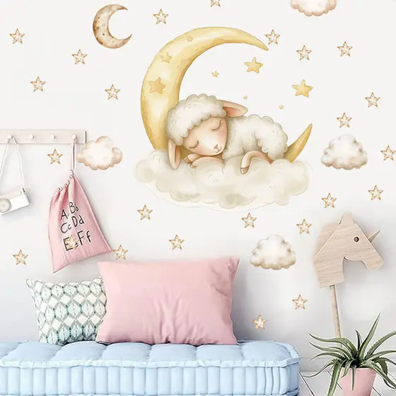 Adesivos de Parede Adesivos de Parede Cordeiro em Nuvens Estrelas Nuvens da Lua Adesivos de Parede Quarto