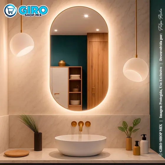Espelho Oval Orgânico 80x50 cm | Com LED Quente Frio ou Sem LED para Banheiro Sala Quarto