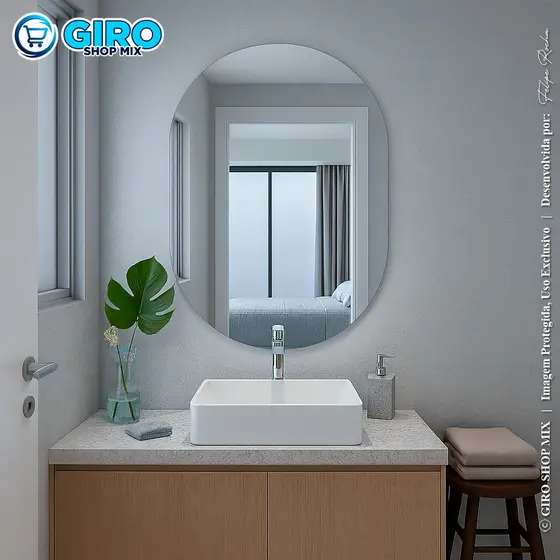 Espelho Oval Orgânico 40x50 Sem LED Moderno Decorativo Banheiro Quarto Sala Parede