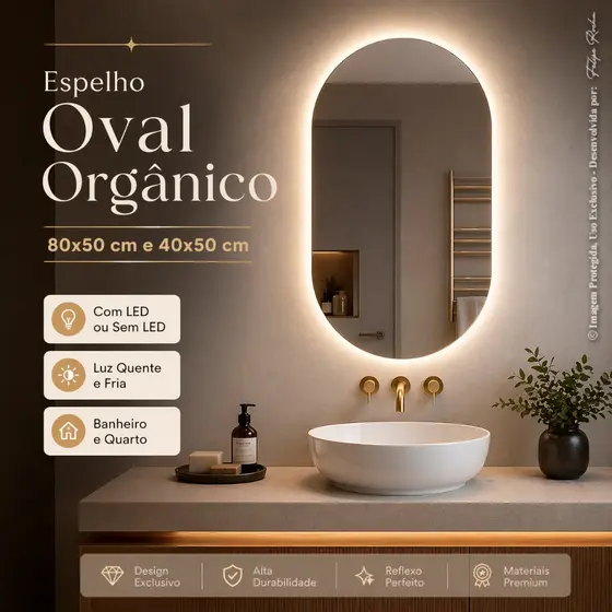 Espelho Oval Espelho Decorativo Moderno | Destaque para Sala, Quarto e Banheiro. Design Sofisticado