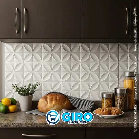 Placa 3D PVC Pétala Branca 25×25 cm – Revestimento de Parede Decorativo Moderno e Lavável