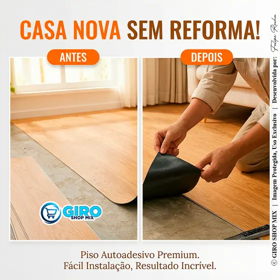 Piso Vinílico Autocolante Madeira | Kit 12 Peças Revestimento de Chão Cobre 1,65m²