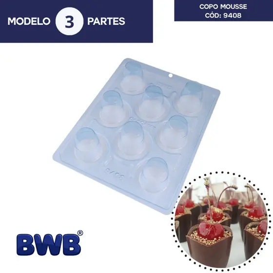 Forma Chocolate BWB 9408 Copo Mousse | Forma Especial Silicone 3 Partes Doces Finos