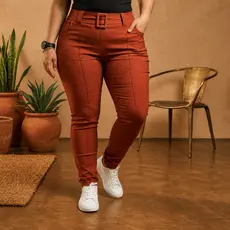 Calça Plus Size Feminina Social Tecido Bengaline Estica Muito com Bolso e Cinto de Fivela 42 ao 52
