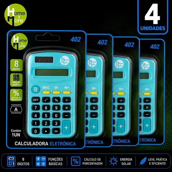 Calculadora Eletrônica 8 Dígitos Kit com 2 Unidades Compacta Escolar