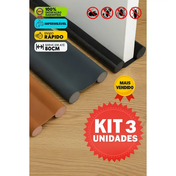 Kit 3 Veda Porta Proteção Ajustável Protetor de Porta Rolinho Duplo 80cm Impermeável