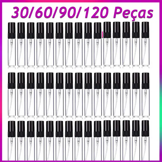 Frasco spray de vidro de 5 ml atomizador de vidro grosso kit de decantador de perfume pequeno frasco 30-120 peças preto