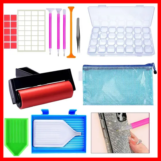 [Kit de ferramentas de arte diamante] Caneta de diamante ponto + pinças + bandeja de cola acessórios de pintura de
