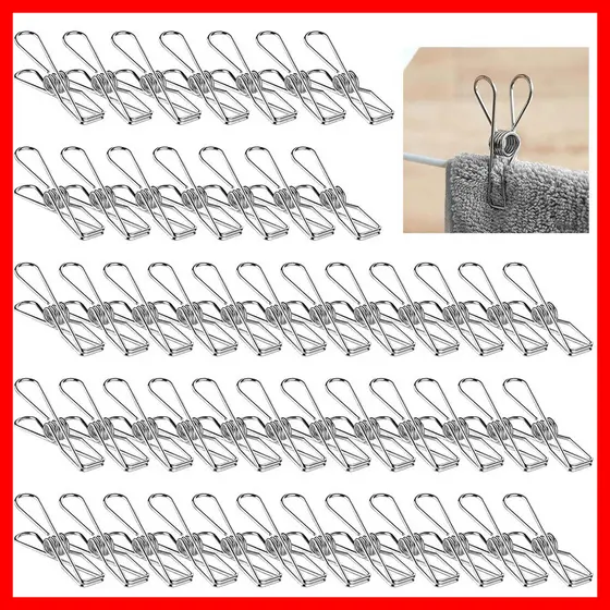 2150 peças de prendedores de roupa em aço inox, tipo linear prata 6.2*1.5*2.8 clipe cm windproof