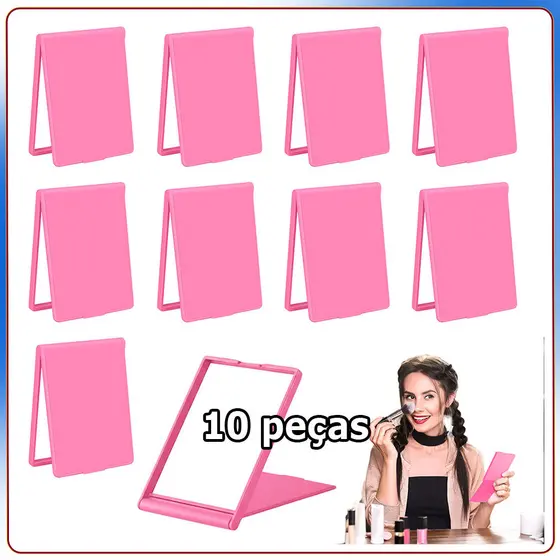 10 Espelho de maquilhagem espelho de bolso espelho quadrado portátil dobrável espelho mágico Espelho Maquiagem - Rosa