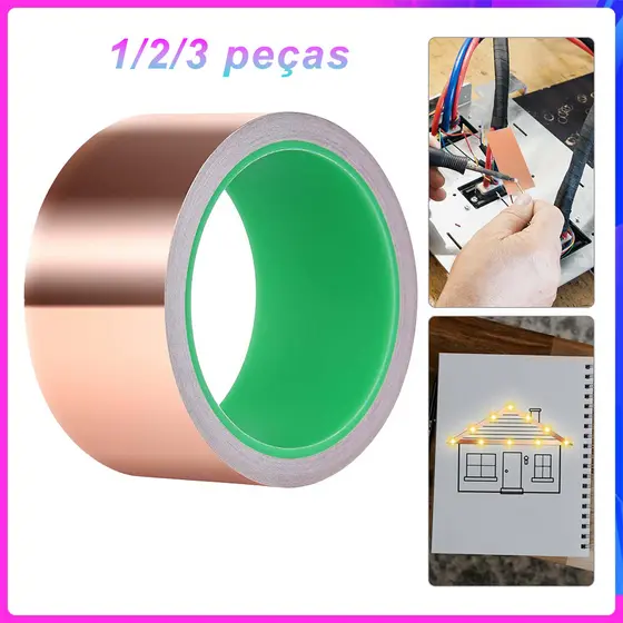 1/2/3 peças 50mm x 10m Fita de Folha de Cobre,com Adesivo Condutor para Violão, Artesanato, Soldagem, Reparos Elétricos
