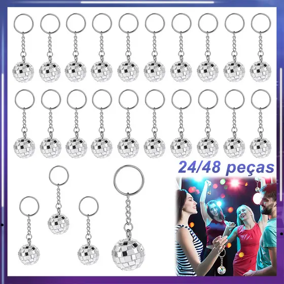 Lote de 24/48 Chaveiros de Globo de Discoteca, Mini Bolas Espelhadas para Festa de Halloween, Casamento, Natal